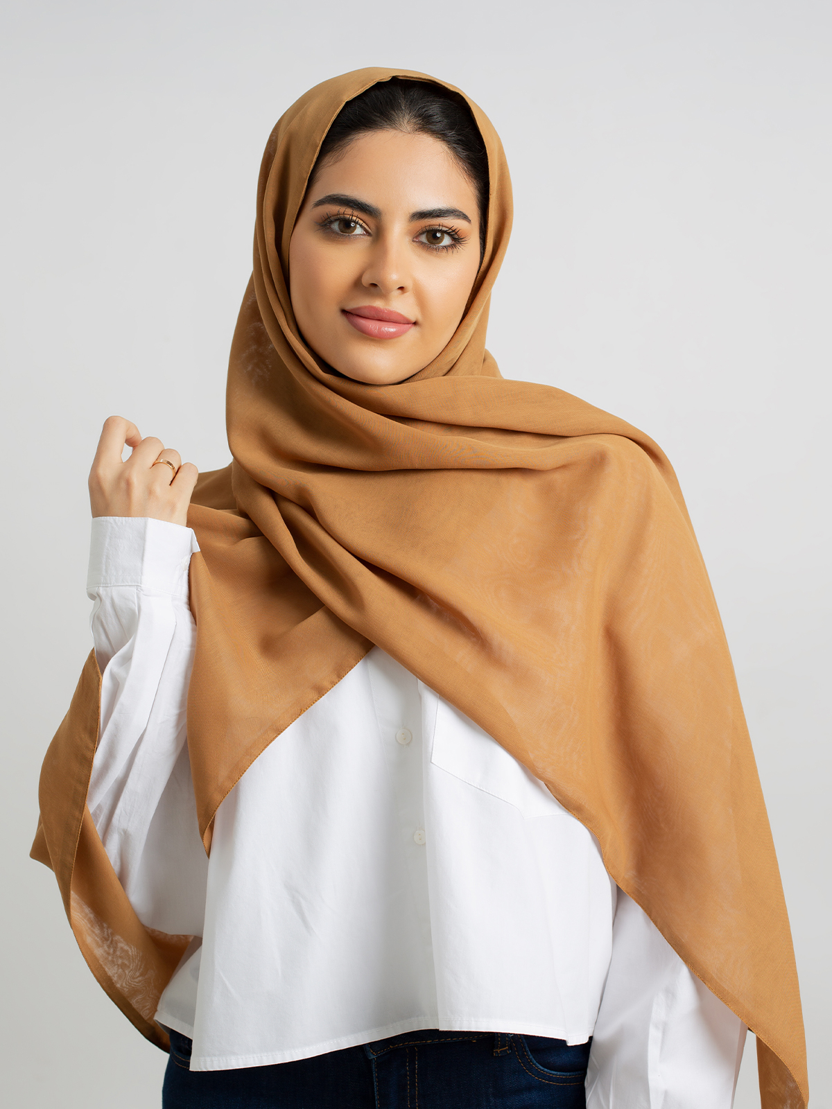 Camel plain comfy Japanese voile hijab tarha by kaafmeem for daily wear