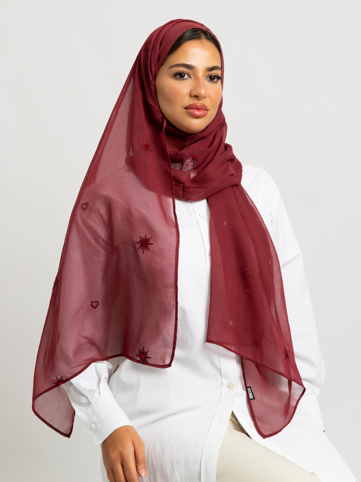 Maroon Shining Hearts Single Voile Tarha