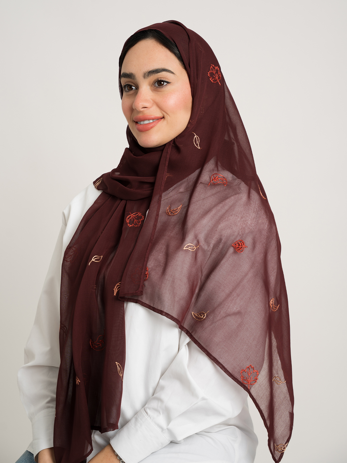 Maroon Falling Leaves Single Voile Tarha