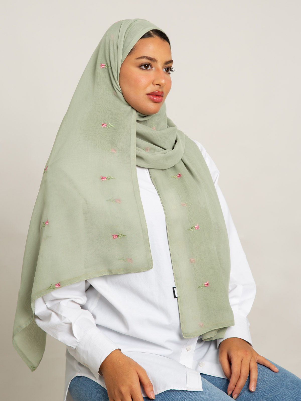 Sage Tulips Voile Tarha