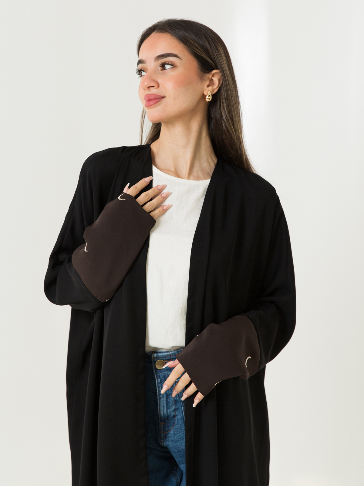 Black Lunar Glow Half Bisht Abaya