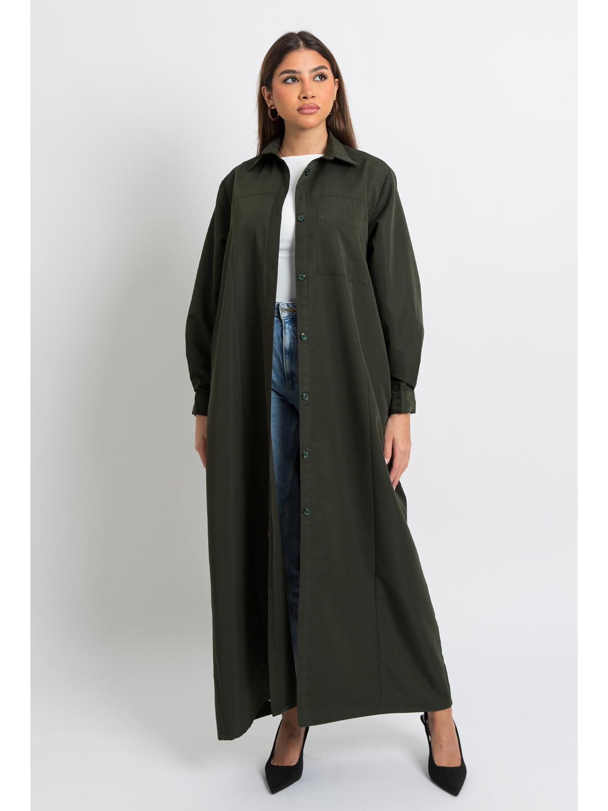 olive formal shirt abaya in high quality fabric by kaafmeem black friday offers 