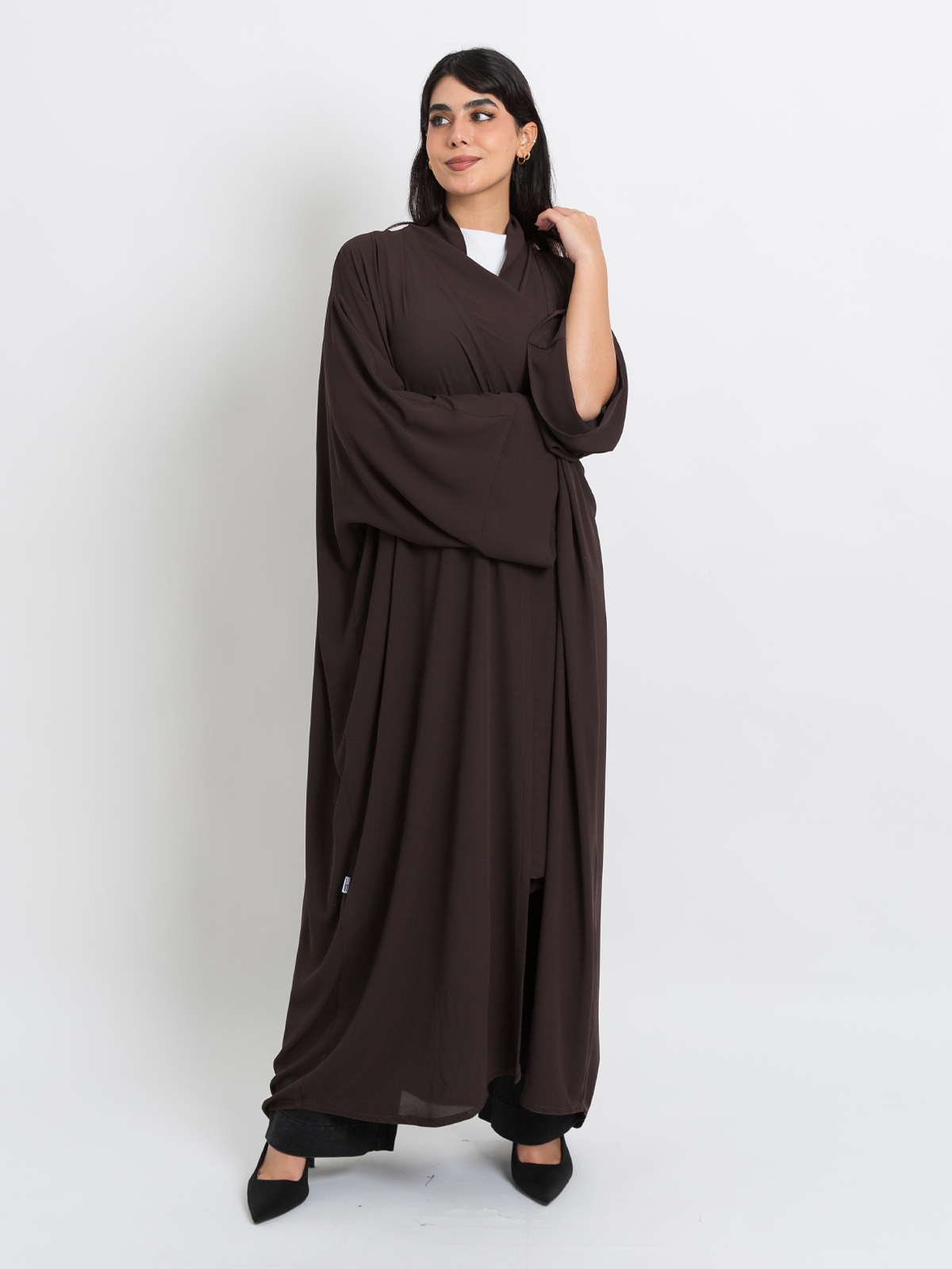 Dark Brown on Dark Brown Flowstyle Abaya Without Tarha