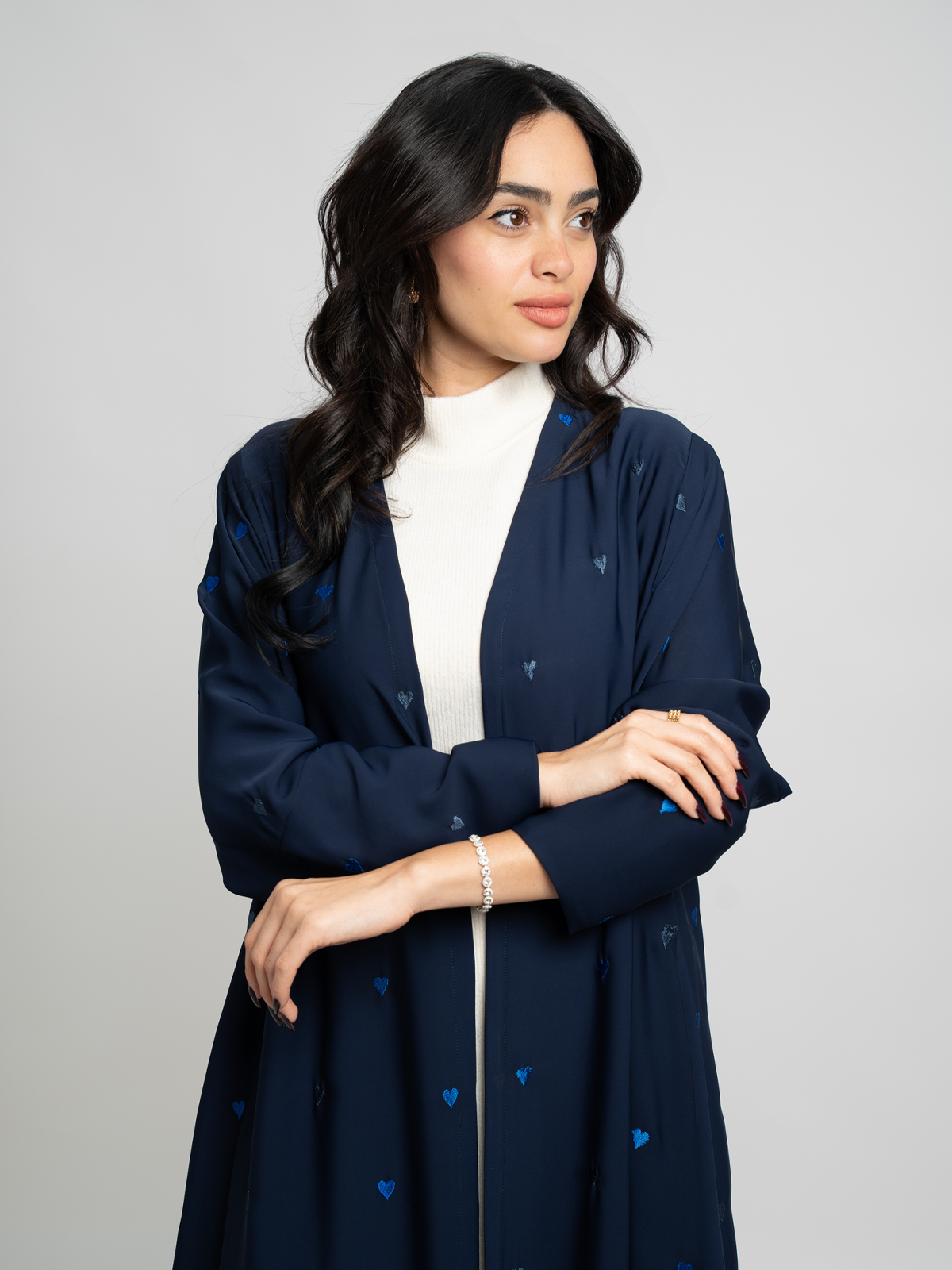 Navy Hearts A-Cut Abaya