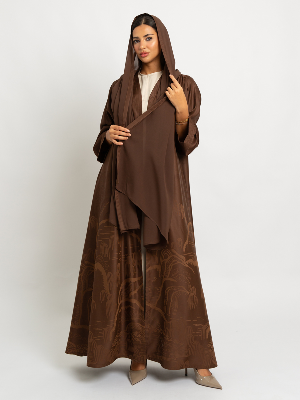Brown Earth Peaks A-Cut Abaya