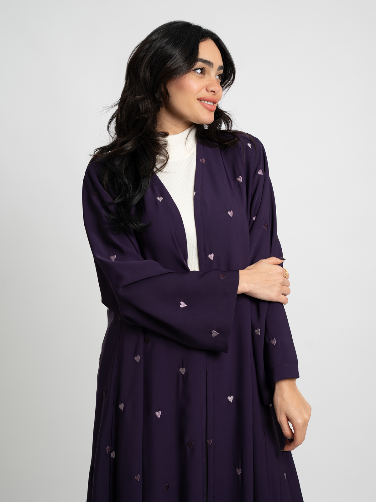 Mauve Hearts A-Cut Abaya