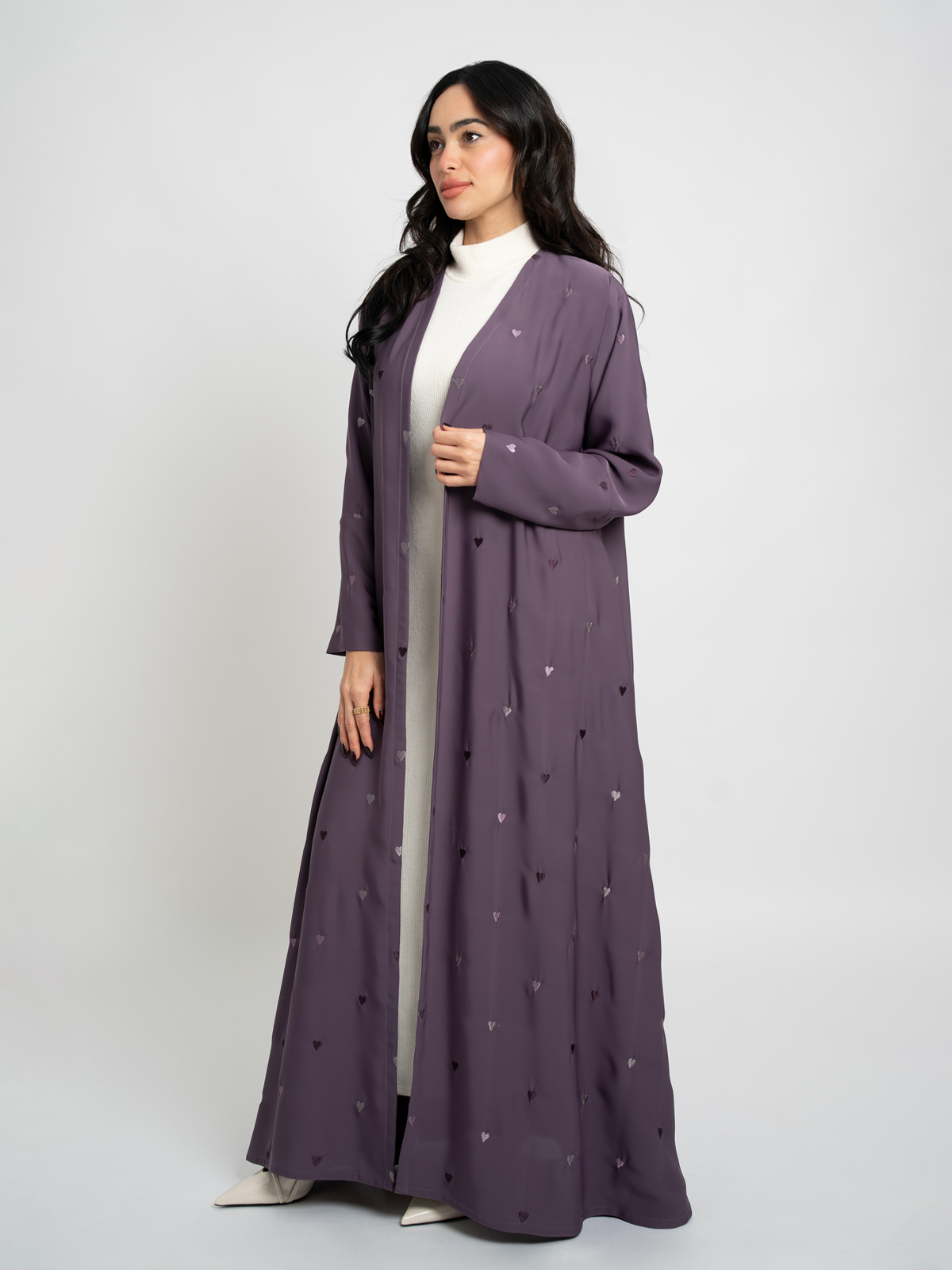 Dusty Lavender Hearts A-Cut Abaya
