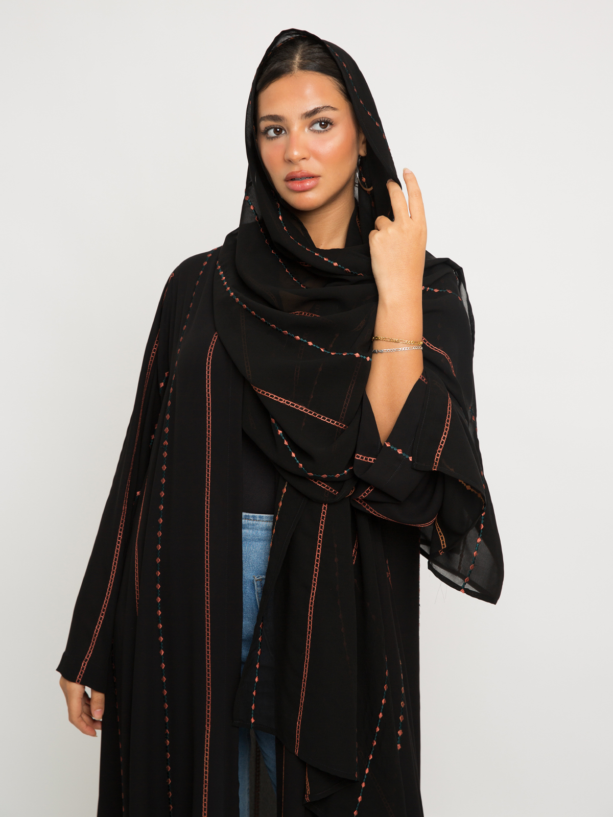 Black embroidered crepe half cloche abaya for national day | national day ksa  | National day. Saudi abaya shop now