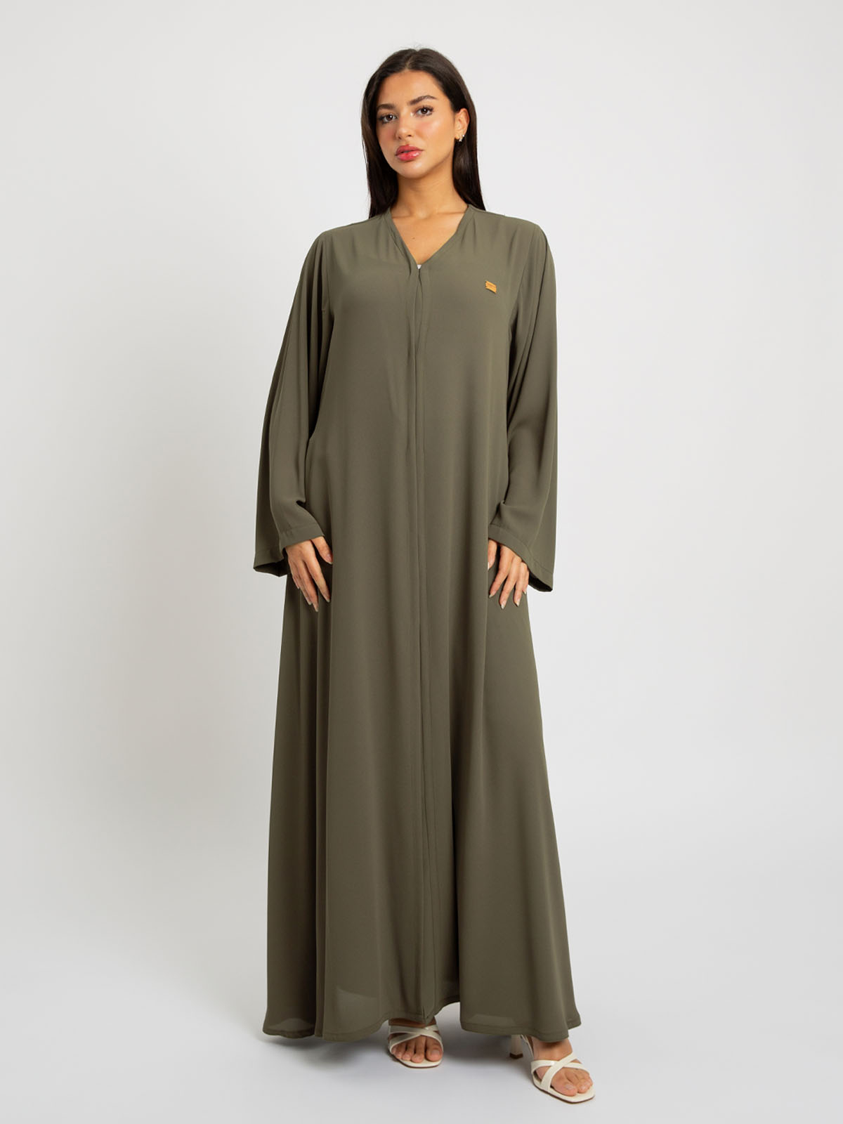 Olive Closed A-Cut Abaya Without Tarha