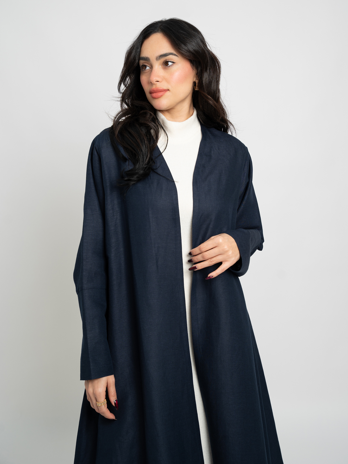 Navy Linen A-Cut Abaya