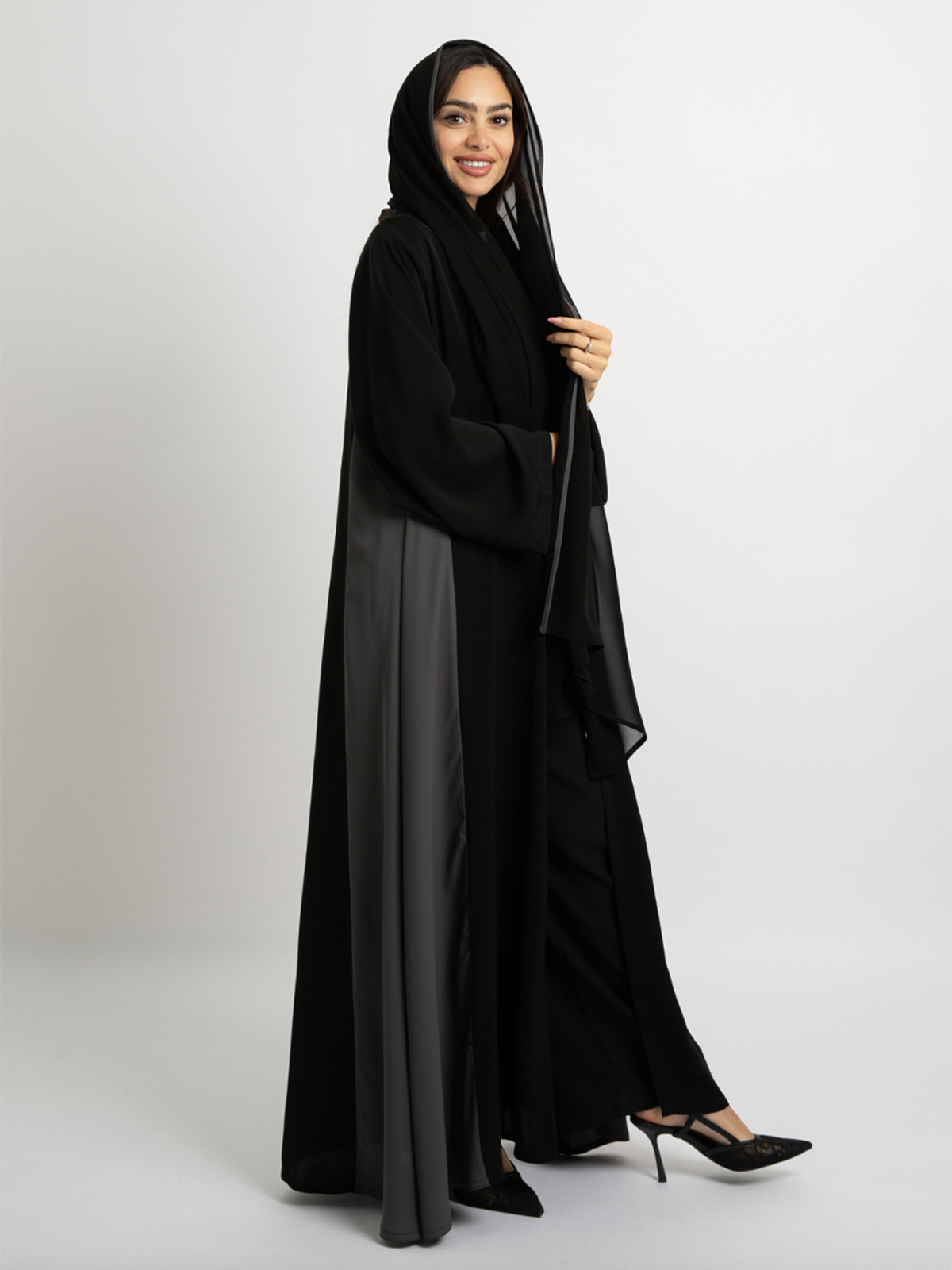 Black with Gray Princess A-Cut Abaya