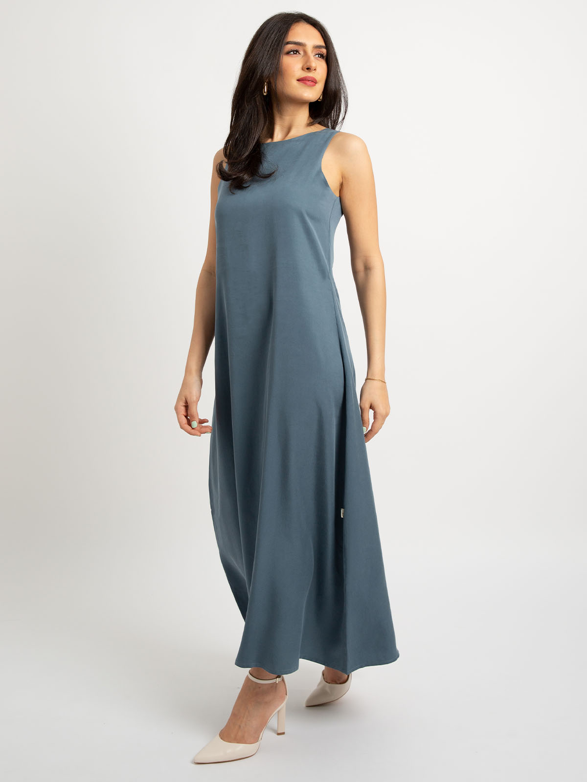Grayish Blue - Sleeveless Long Dress