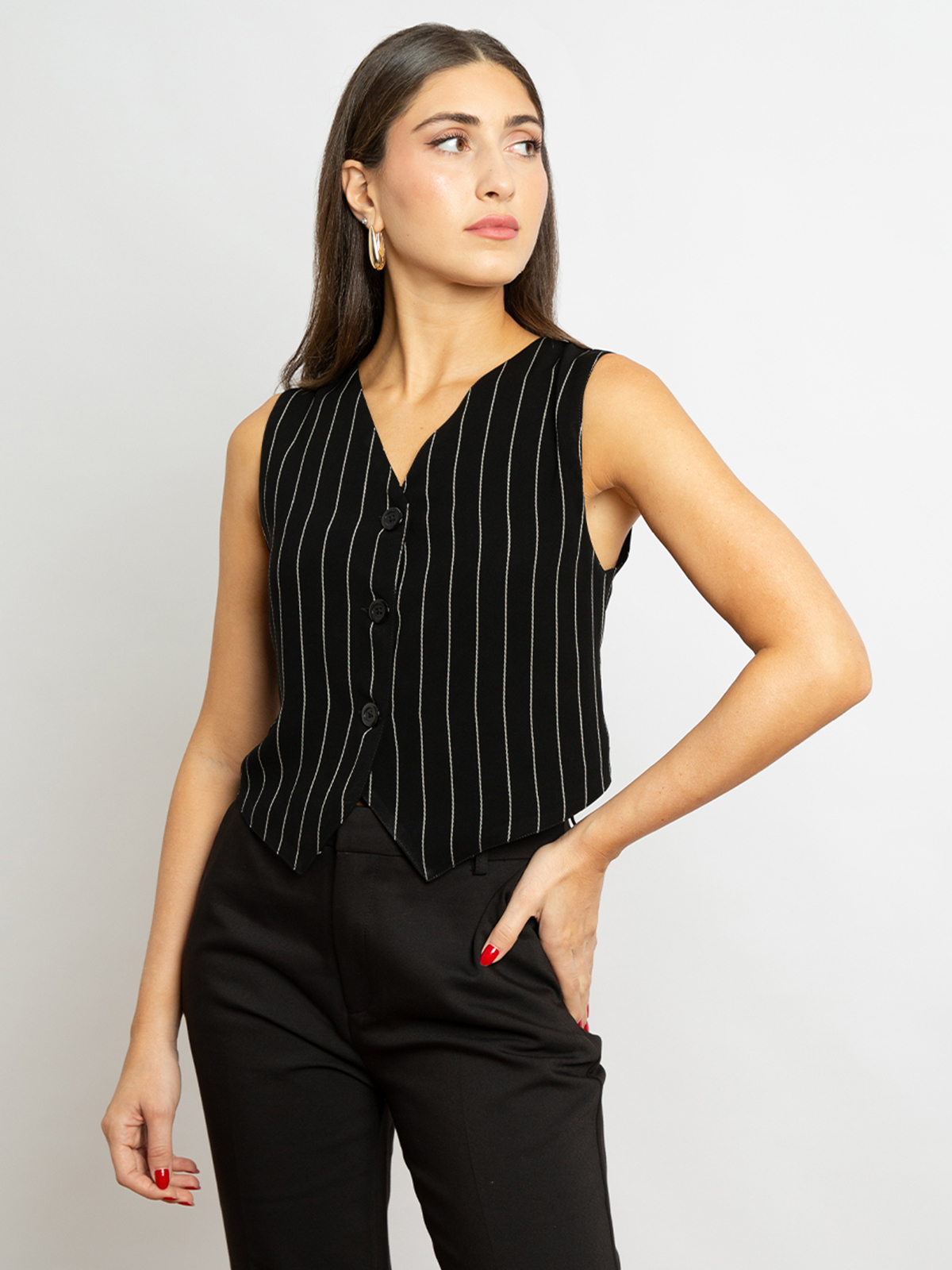 Striped Black - Vneck Under Abaya Vest